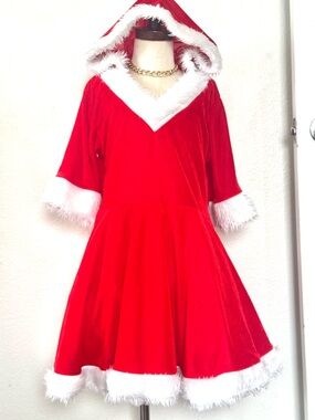 Santa Clause Dress with Tulle Skirt Girls Red Velvet Costume M 10 12